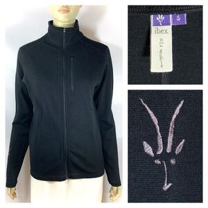 Ibex Full Zip Hi Collar 100% Merino N Zealand Wool Tight Knit Cardigan Blk Sz S